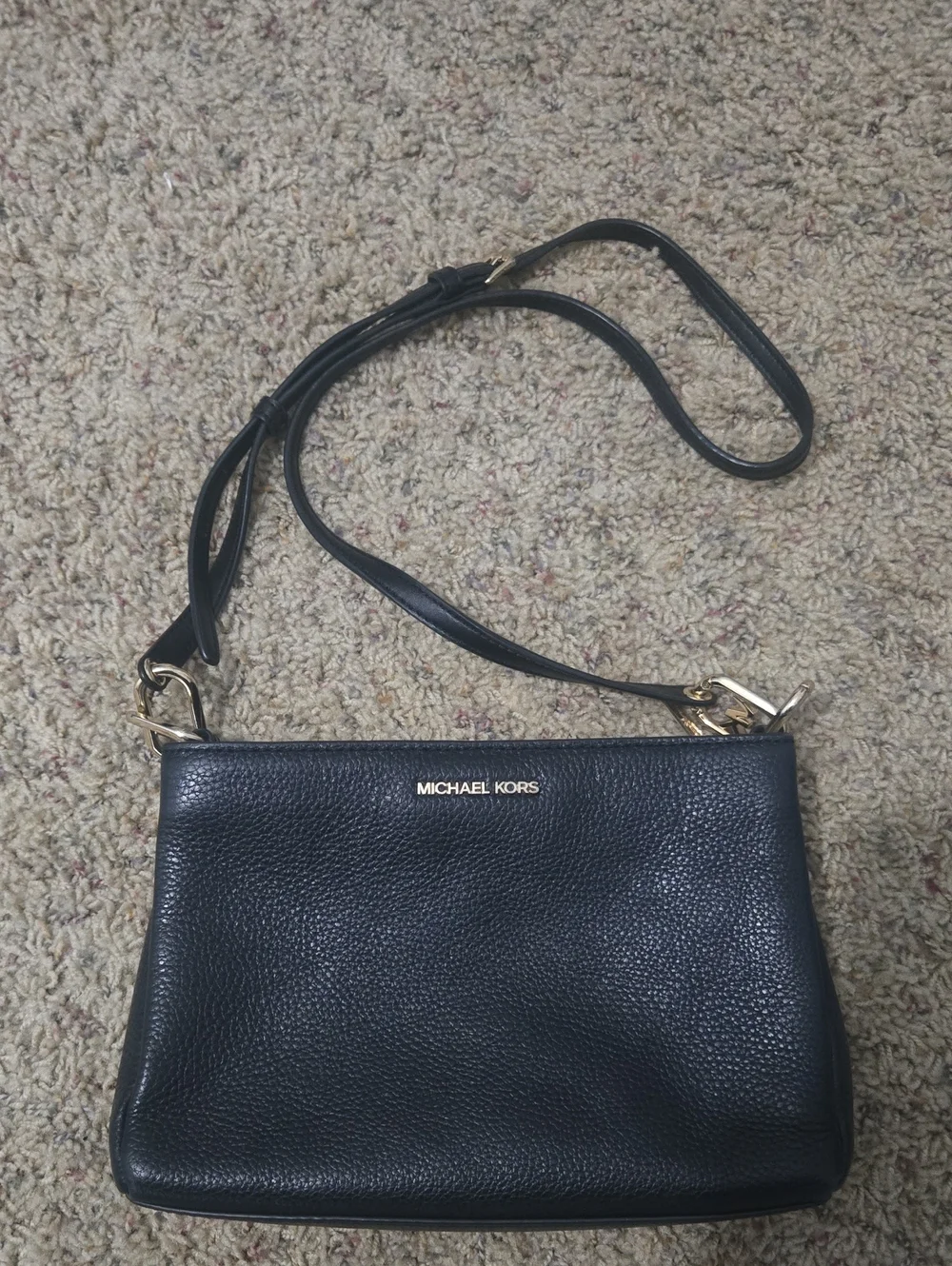 Michael Kors Black Pebbled Leather Crossbody with Gold Hardware **See Descrip**